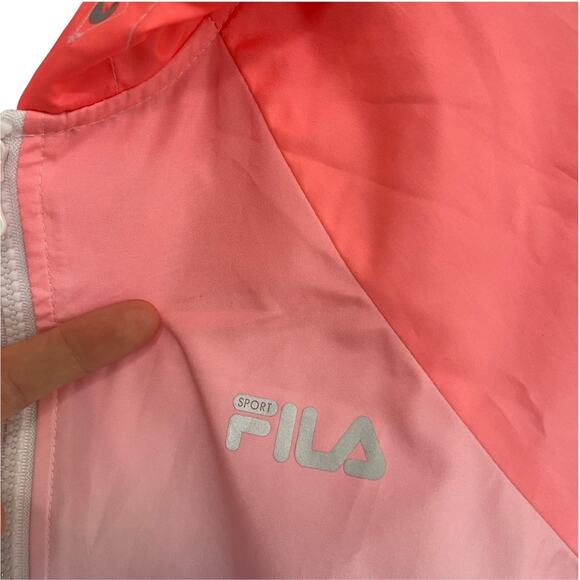 FILA Sport Windbreaker Jacket Ombre Neon Hooded Zipper Lightweight Rain XSmall - Picture 4 of 11